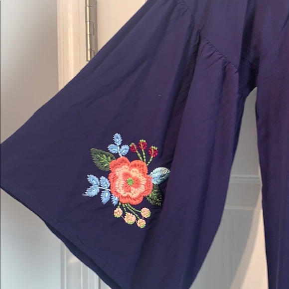 Navy Blouse with Floral Embroidery - Picture 2 of 5